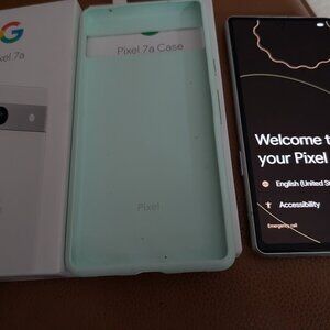 Google pixel 7A snow white green case, excellent condition with box and manuals